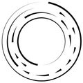 Gyrate, rotating segmented lines circular element