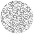 Gyrate, rotating segmented lines circular element