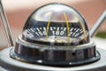 Gyro compass on an expensive yacht close-up. Yacht navigation equipment. Selective focus Royalty Free Stock Photo