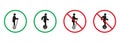 Gyro Scooter, Monowheel Silhouette Icons Set. Allowed and Prohibited Danger Transport Pictogram. Electric Unicycle