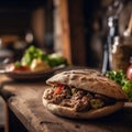 Gyro On Stone In Rustic Pub. Generative AI Royalty Free Stock Photo