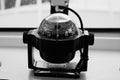 Gyrocompass on the dashboard of the boat close-up - an element of the watercraft control system Royalty Free Stock Photo