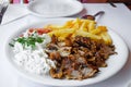 Gyros with Fries and Salad. Traditional turkish and greek meat food Royalty Free Stock Photo