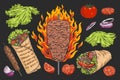 Gyros kebab set stickers colorful