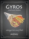 Gyros menu on chalkboard background, vector, illustration. fFreehand.