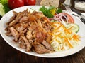 Gyros Plate with Coleslaw Salad and Onions Royalty Free Stock Photo