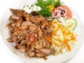 Gyros Plate with Coleslaw and Onions isolated on white Background