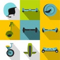 Gyroscooter icon set, flat style