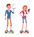 Gyroscooter millennial boy and girl balancing Royalty Free Stock Photo