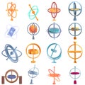 Gyroscope icons set, cartoon style