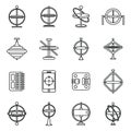 Gyroscope instrument icons set, outline style