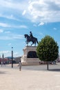 Budapest, Hungary, June 09, 2023.Gyula Andrassy equestrian statue in front of the Hungarian parliament in Budapest, Hungary Royalty Free Stock Photo