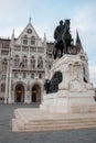 Gyula Andrassy statue near parliament in Budapest Royalty Free Stock Photo