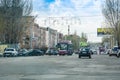 Gyumri, Armenia - May 9, 2017. Busy main post soviet street