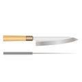 Gyuto is chef knife side view vector object realistic object isolated on white. A traditional Japanese kitchen knife with a steel Royalty Free Stock Photo