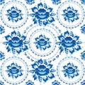 Gzhel Seamless ornament pattern with blue flowers and leaves. Vector