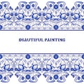 Gzhel style background. Border pattern of Chinese or Russian porcelain painting.