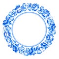 Gzhel style circle frame. Royalty Free Stock Photo