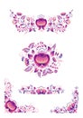 Gzhel style russian ornaments with purple flower on white background