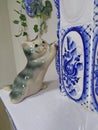 Gzhel porcelain cat figurine in Gzhel factory, Moscow region, Russia Royalty Free Stock Photo