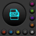 GZIP file format dark push buttons with color icons