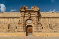 Gzira,Malta-October 18,2021.View of gate of Fort Manoel on Manoel Island built in 18th century in Baroque style.UNESCO site.