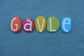 GÃÂ¤vle city, GÃÂ¤vleborg County, Sweden, souvenir composed with multi colored stone letters