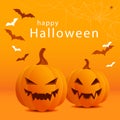 Orange banner with evil smiling Halloween pumpkins