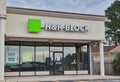 H & R Block taxation office business exterior in Houston, TX. Tax time concept.