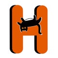 Capital Letter H,Orange Alphabet Clipart with Black Cat