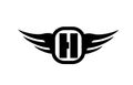 H alphabet letter logo for business and company with wings and black and white color. Corporate brading and lettering icon with