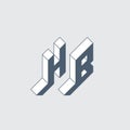H and B - Monogram or logotype. HB - 2-letter code. Isometric 3d font for design. Three-dimension letters. Vector