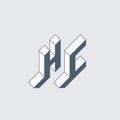 H and C - Monogram or logotype. HC - 2-letter code. Isometric 3d font for design. Three-dimension letters. Monumental logotype