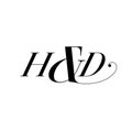 H and D typography vector monogram in calligraphy style Royalty Free Stock Photo