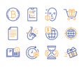 24h delivery, Seo internet and Face protection icons set. Report document, Bitcoin and World money signs. Vector