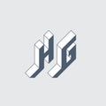 H and G - Monogram or logotype. HG - 2-letter code. Isometric 3d font for design. Three-dimension letters. Brutal logotype. Vector