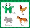 Letter h vector, alphabet h for hen, hippo, horse animals, english alphabets learn concept. Royalty Free Stock Photo