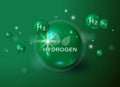 H2 Hydrogen Molecule Gas Pump. Floating round elements and molecules with text H2 and Hydrogen. Ecology, biology and biochemistry