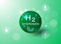 H2 Hydrogen Molecule Gas Pump. Floating round elements and molecules with text H2 and Hydrogen. Ecology, biology and biochemistry