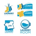 24h laundry room service isolated promotional emblems set