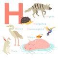 H letter animals set. English alphabet. Vector illustration