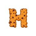 H letter cookies. Cookie font. Oatmeal biscuit alphabet symbol.