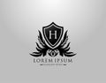 H Letter Logo. Inital H Majestic King Shield Black Design for Boutique, Hotel, Photography, Jewelry, Label