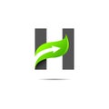 h letter logo with leaf and arrow grow up concept