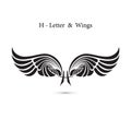 H-letter sign and angel wings.Monogram wing logo mockup.Classic Royalty Free Stock Photo