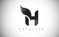 H Letter Wings Logo Design with Black Bird Fly Wing Icon.