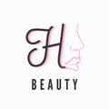 H logo with a womans face,