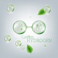 H2 molecule. Green hydrogen production. Renewable energy source.