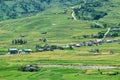 Terraced rice fields and traditional houses of the H`Mong ethnic people Royalty Free Stock Photo