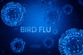 H5N1 Bird Flu virus in blue glowing color with text and blur backdrop. Bird flu spreading virus design Royalty Free Stock Photo
